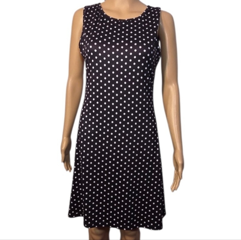 Dress Mini Polka Dot Tie Back Keyhole Black White Womens See Measurements